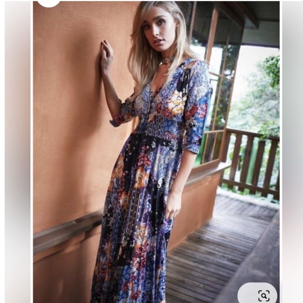 Jaase Delilah Collage Maxi Dress Anthropologie Patchwork Boho Whimsical Fairy XS